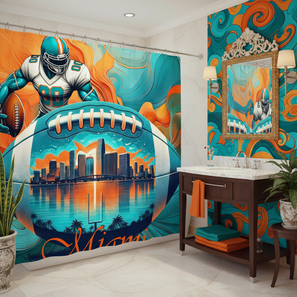 Copycat-Creations 2nd Edition Miami Football Shower Curtain