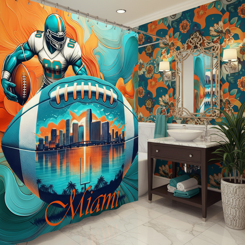 Copycat-Creations 2nd Edition Miami Football Shower Curtain