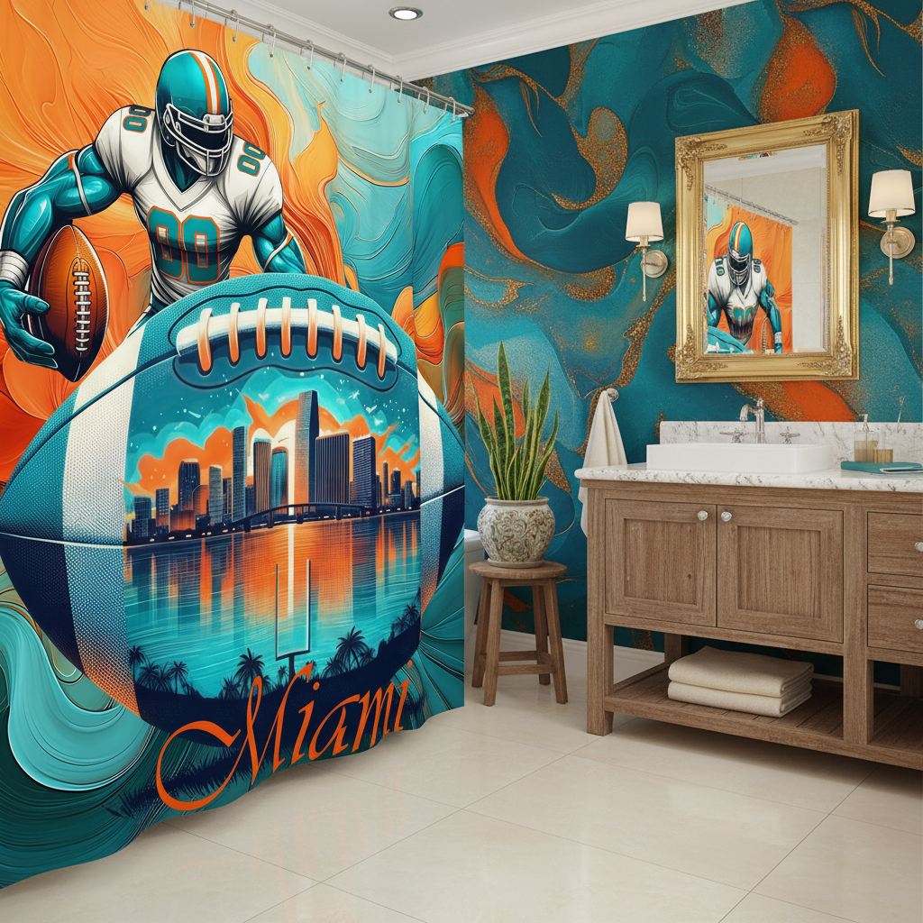 Copycat-Creations 2nd Edition Miami Football Shower Curtain