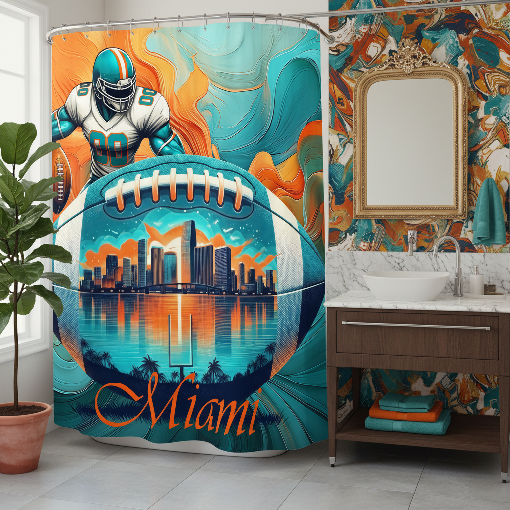 Copycat-Creations 2nd Edition Miami Football Shower Curtain