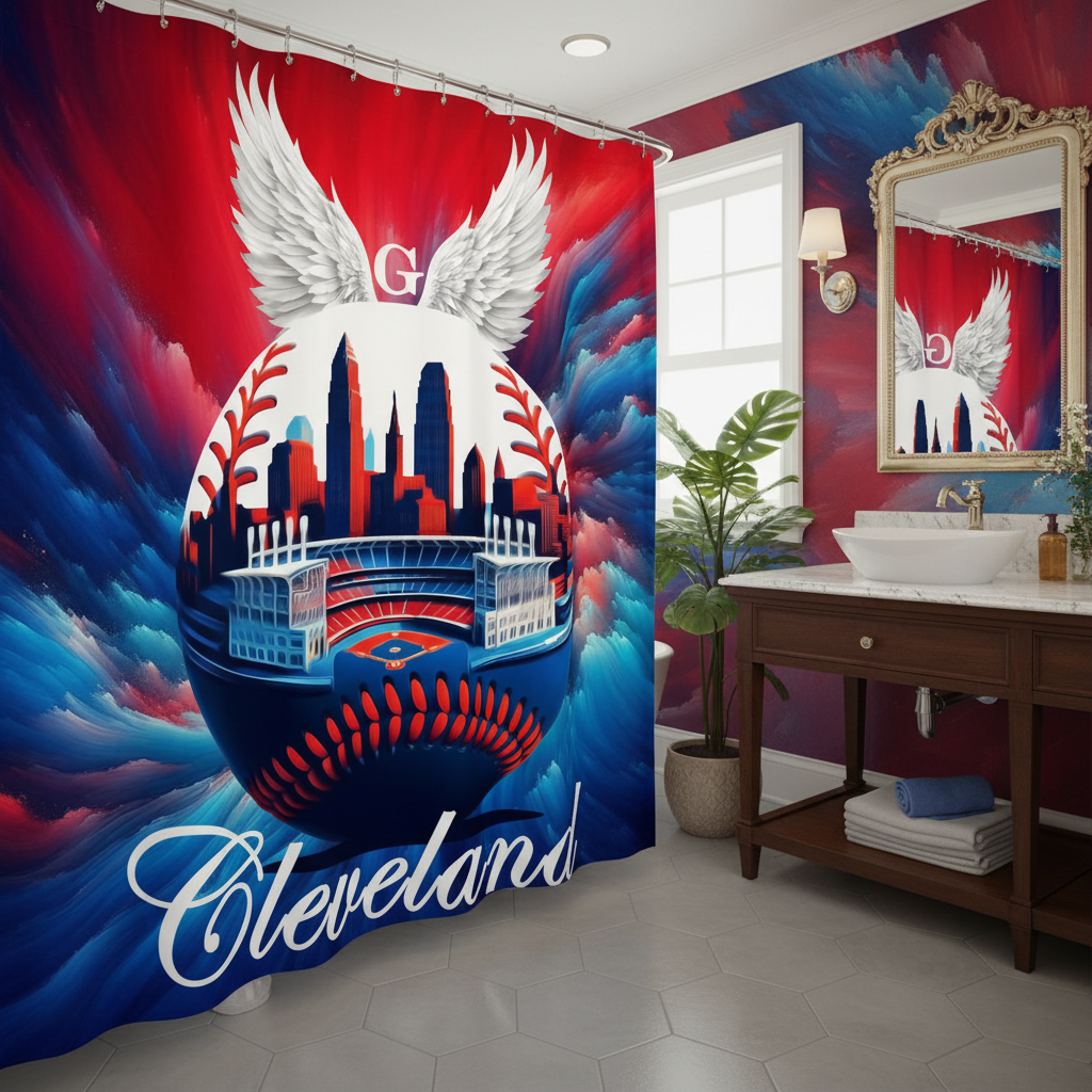 Copycat-Creations Cleveland Baseball Shower Curtain