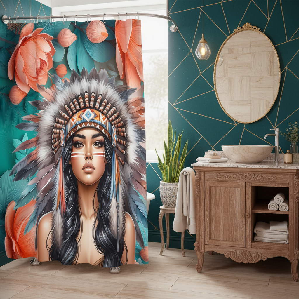 Copycat-Creations Indigenous Goddess Shower Curtain