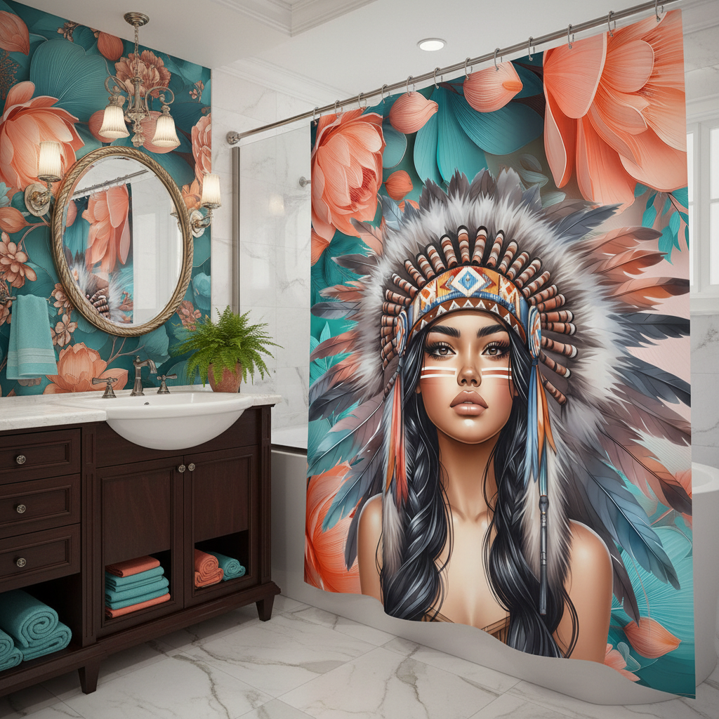 Copycat-Creations Indigenous Goddess Shower Curtain