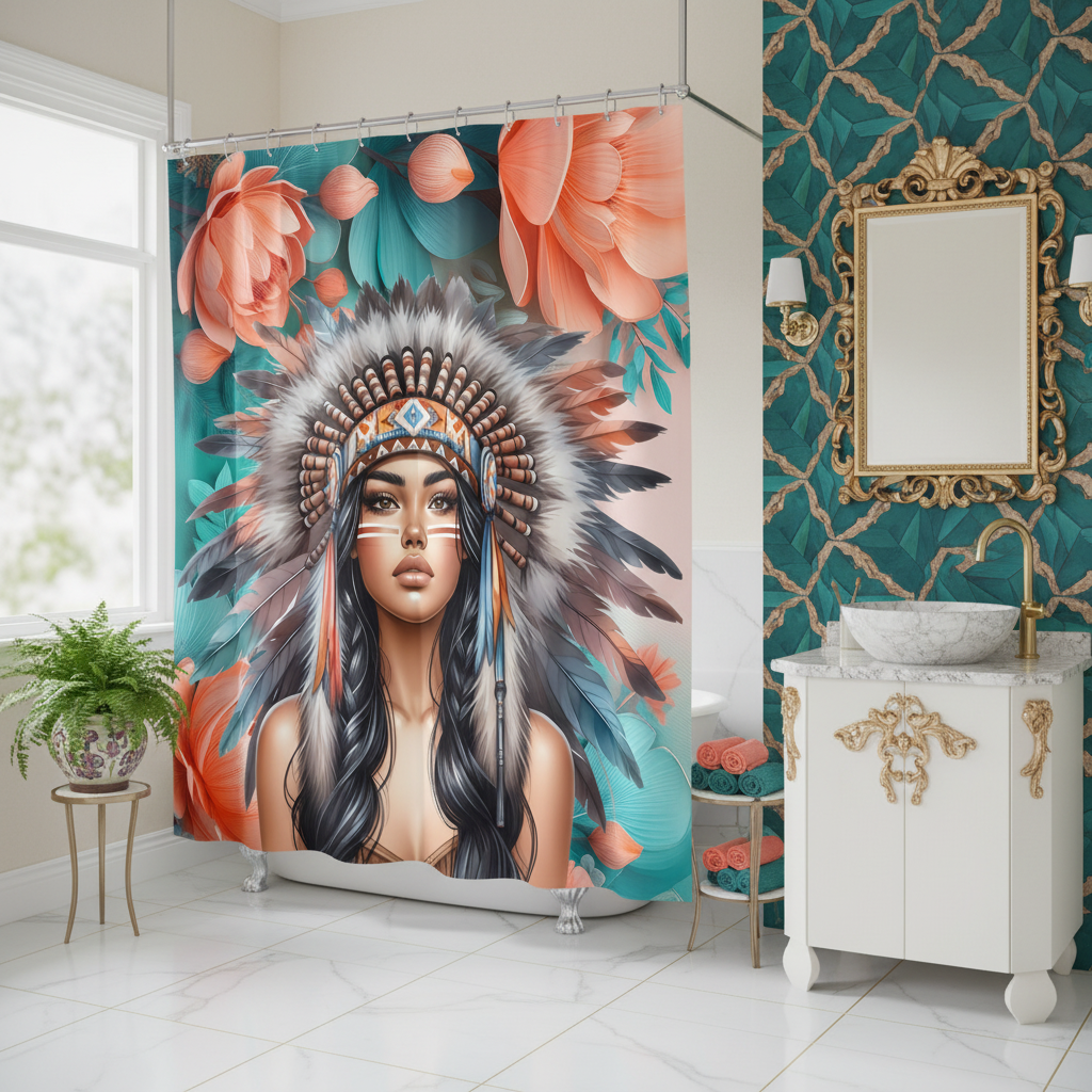 Copycat-Creations Indigenous Goddess Shower Curtain