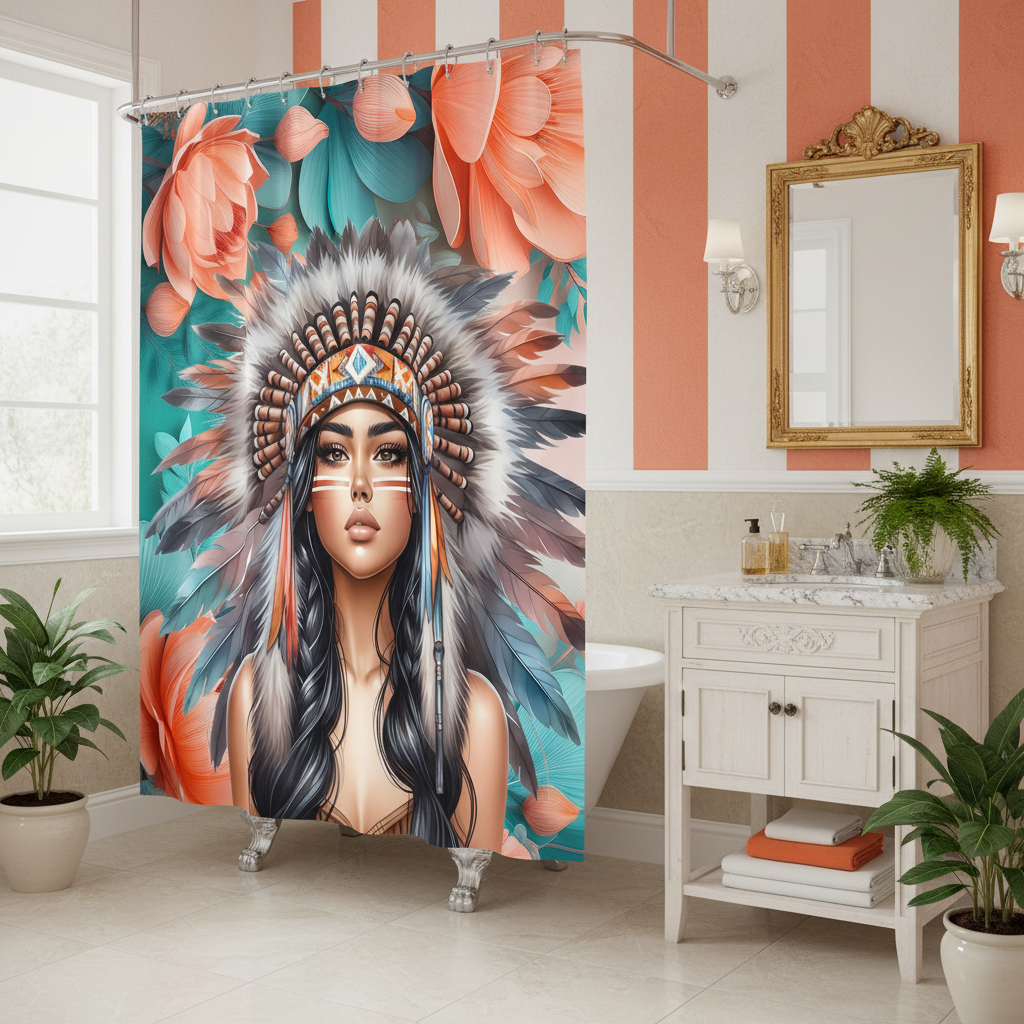 Copycat-Creations Indigenous Goddess Shower Curtain