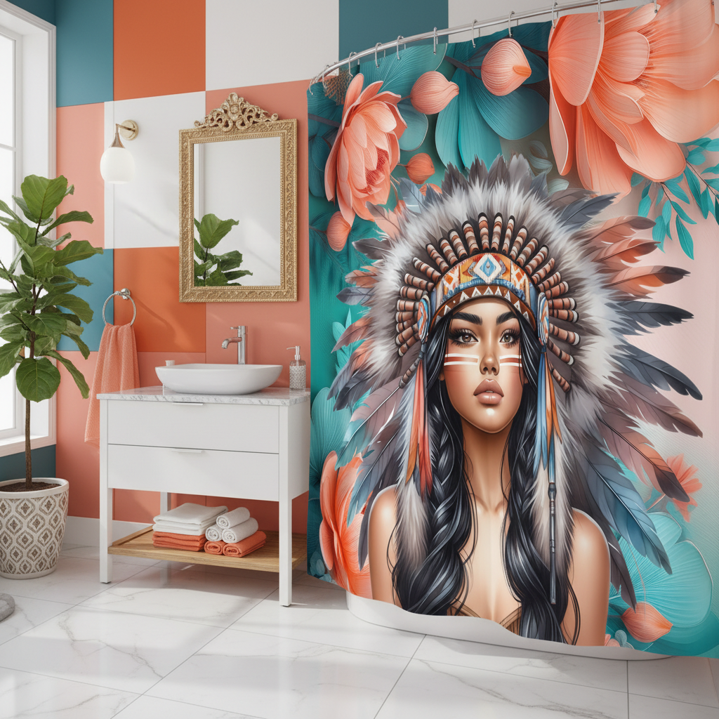 Copycat-Creations Indigenous Goddess Shower Curtain