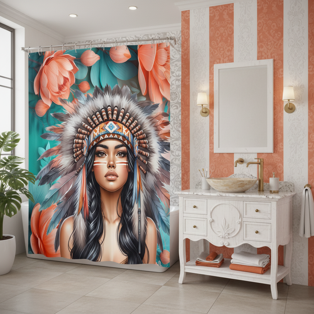 Copycat-Creations Indigenous Goddess Shower Curtain
