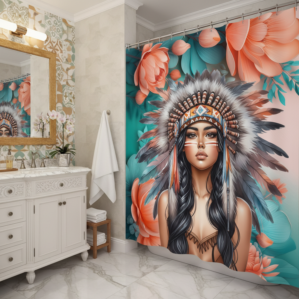 Copycat-Creations Indigenous Goddess Shower Curtain