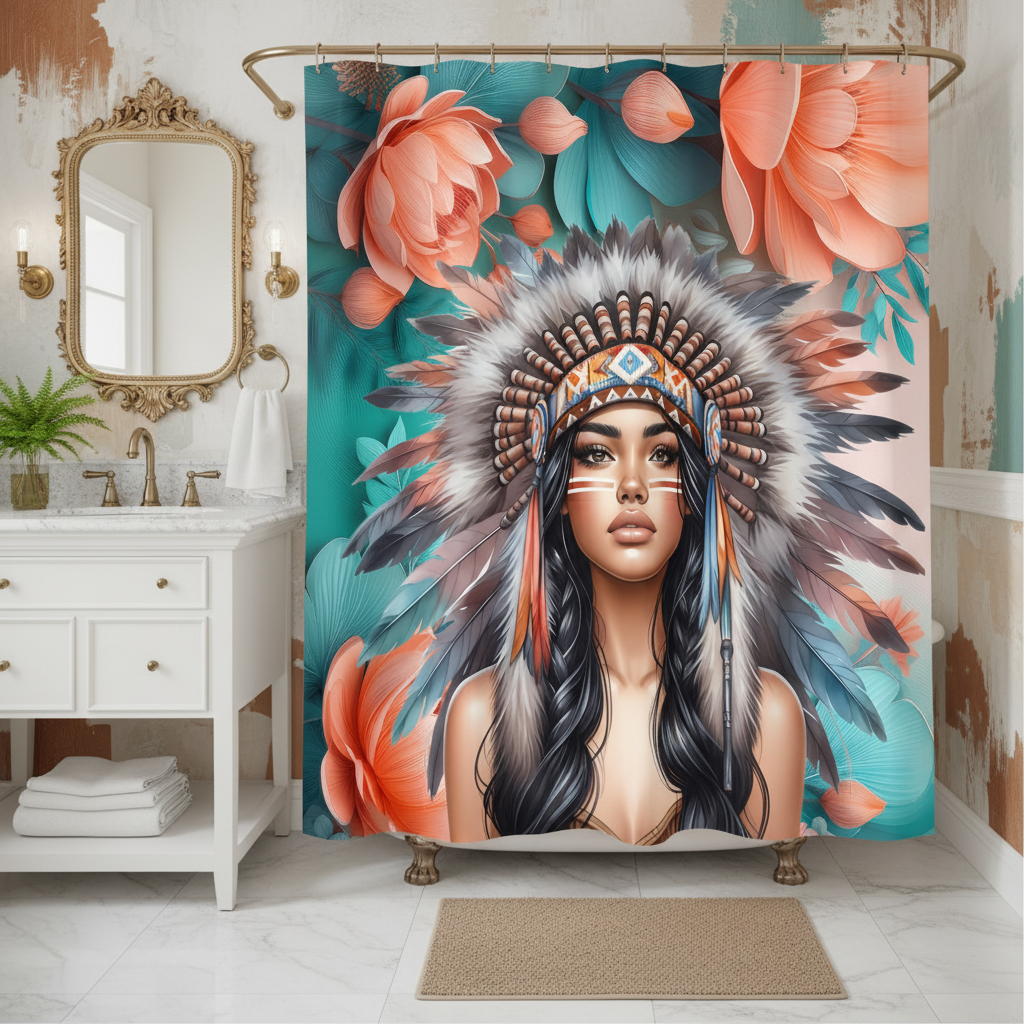 Copycat-Creations Indigenous Goddess Shower Curtain