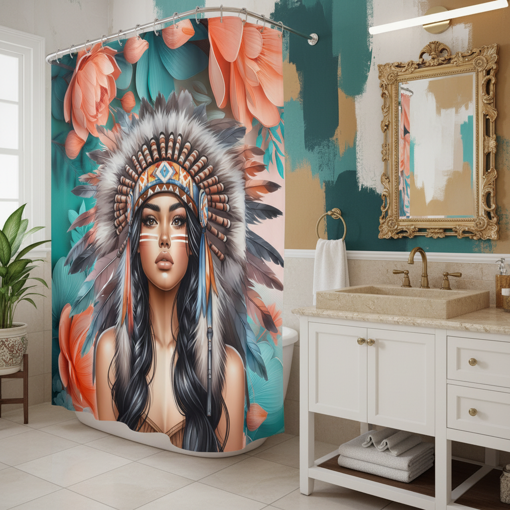 Copycat-Creations Indigenous Goddess Shower Curtain