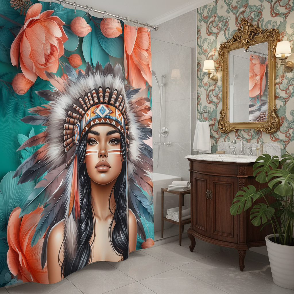 Copycat-Creations Indigenous Goddess Shower Curtain