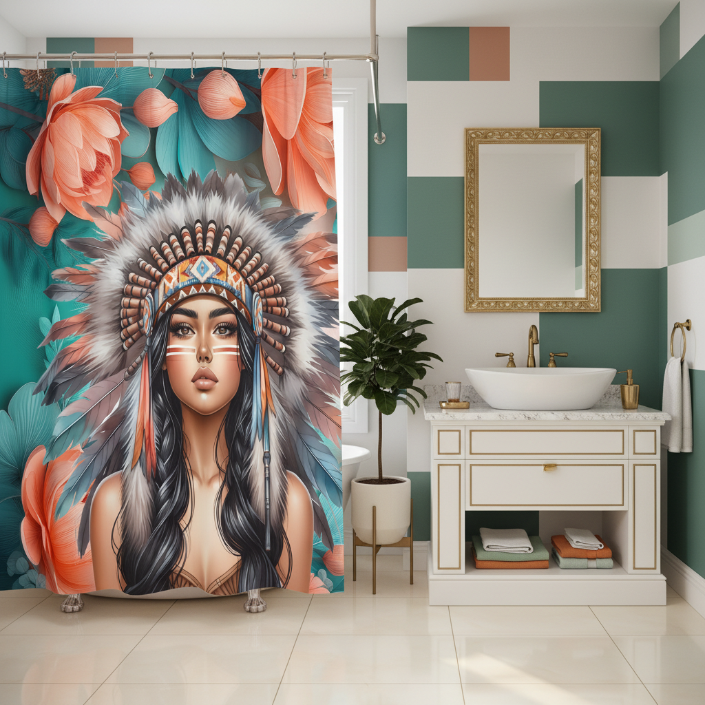 Copycat-Creations Indigenous Goddess Shower Curtain