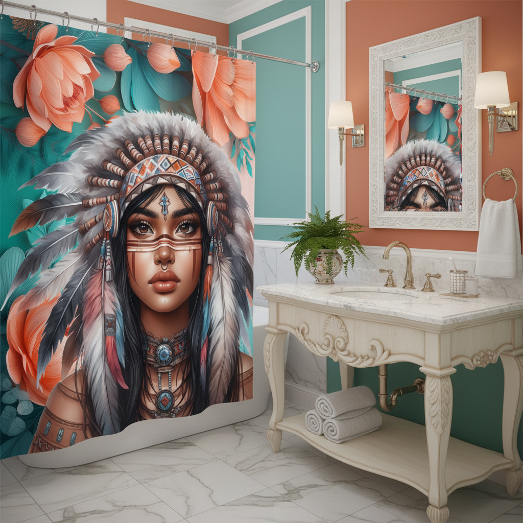 Copycat-Creations 2nd Edition Indigenous Goddess Shower Curtain