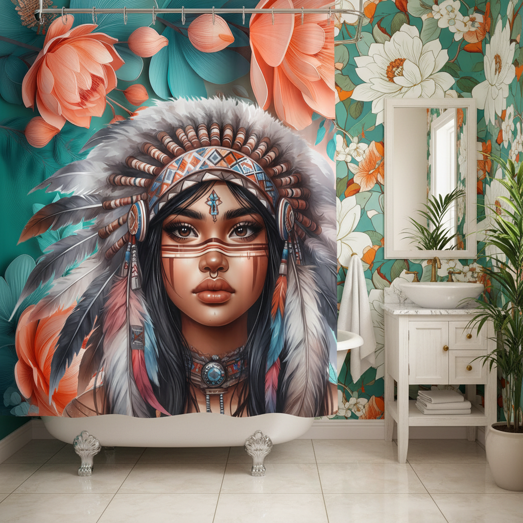 Copycat-Creations 2nd Edition Indigenous Goddess Shower Curtain