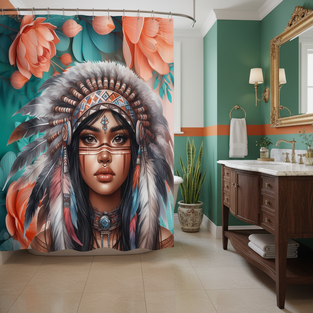 Copycat-Creations 2nd Edition Indigenous Goddess Shower Curtain