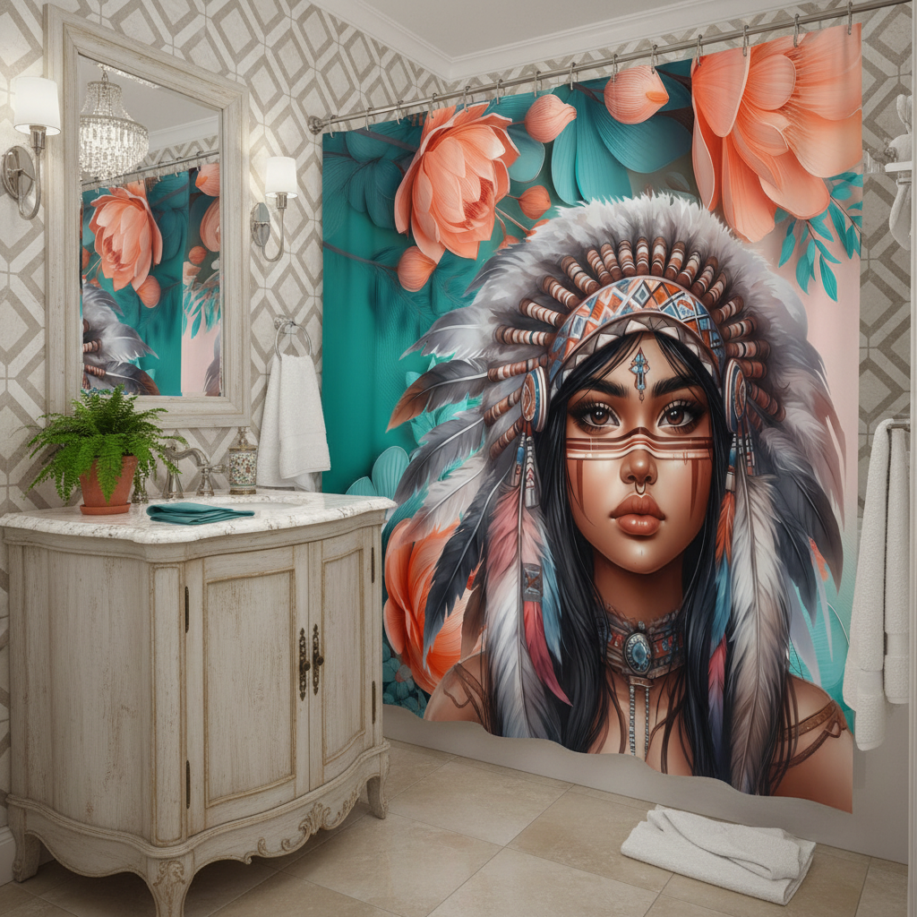 Copycat-Creations 2nd Edition Indigenous Goddess Shower Curtain