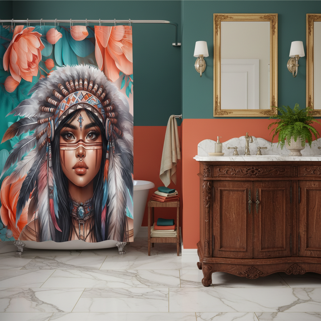 Copycat-Creations 2nd Edition Indigenous Goddess Shower Curtain