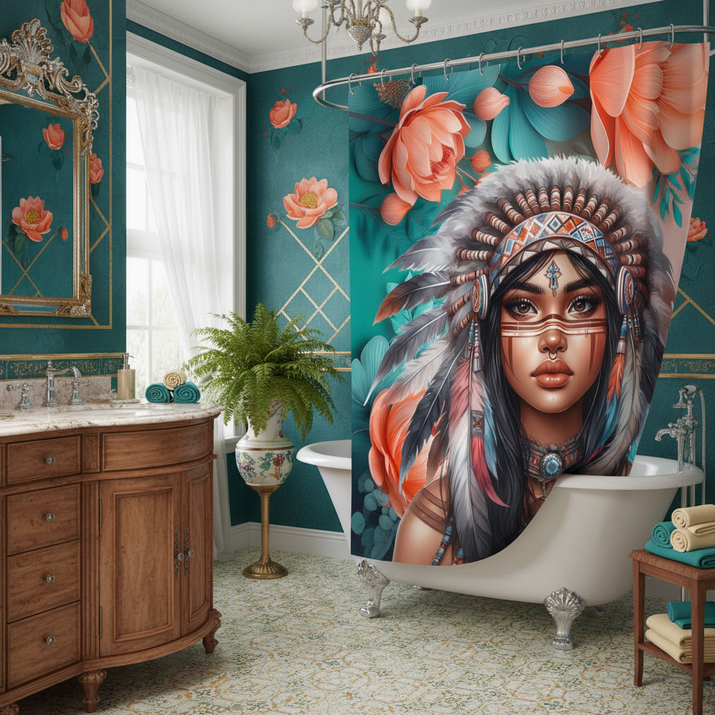 Copycat-Creations 2nd Edition Indigenous Goddess Shower Curtain