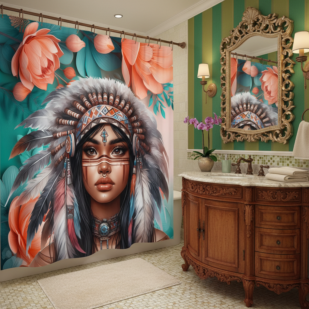 Copycat-Creations 2nd Edition Indigenous Goddess Shower Curtain