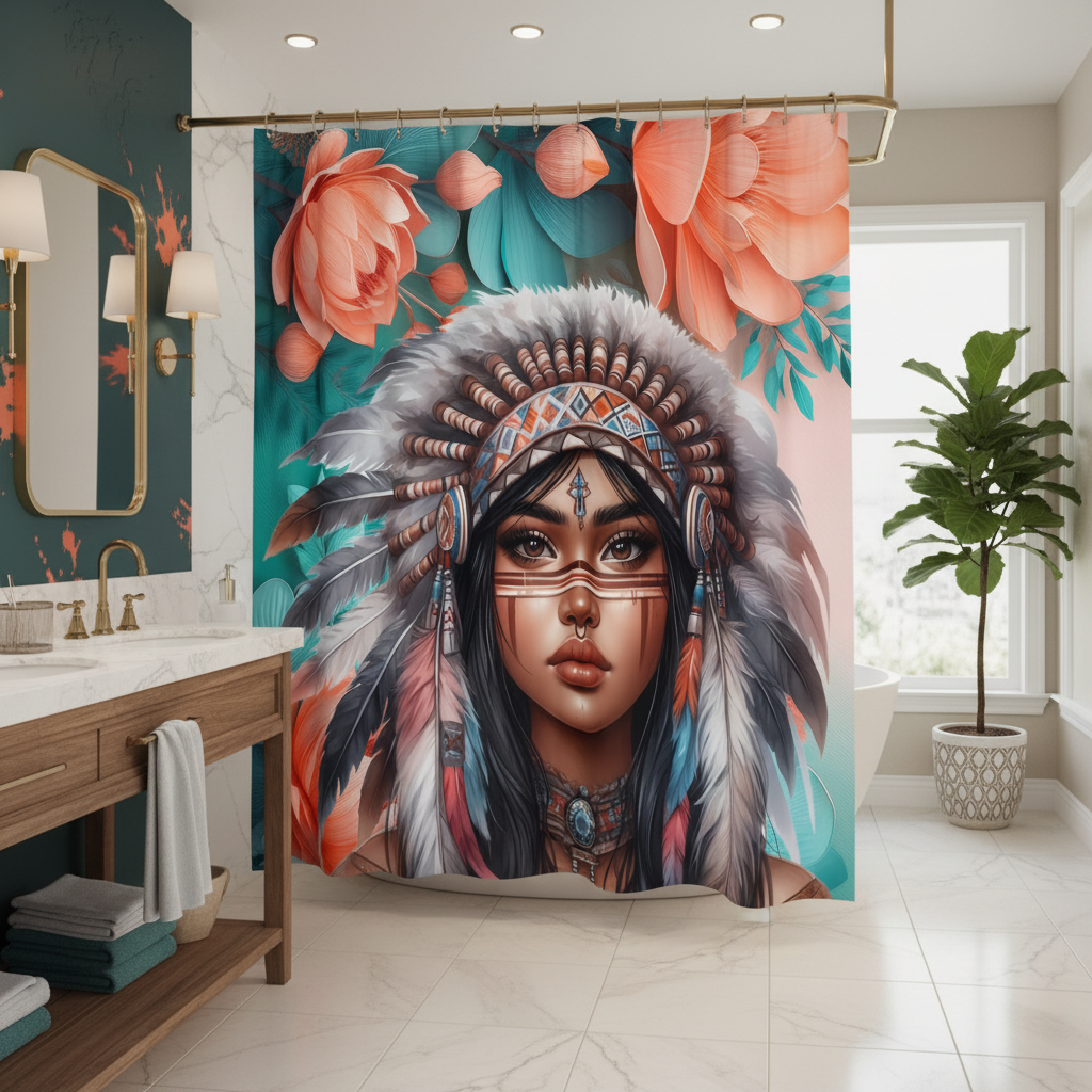 Copycat-Creations 2nd Edition Indigenous Goddess Shower Curtain