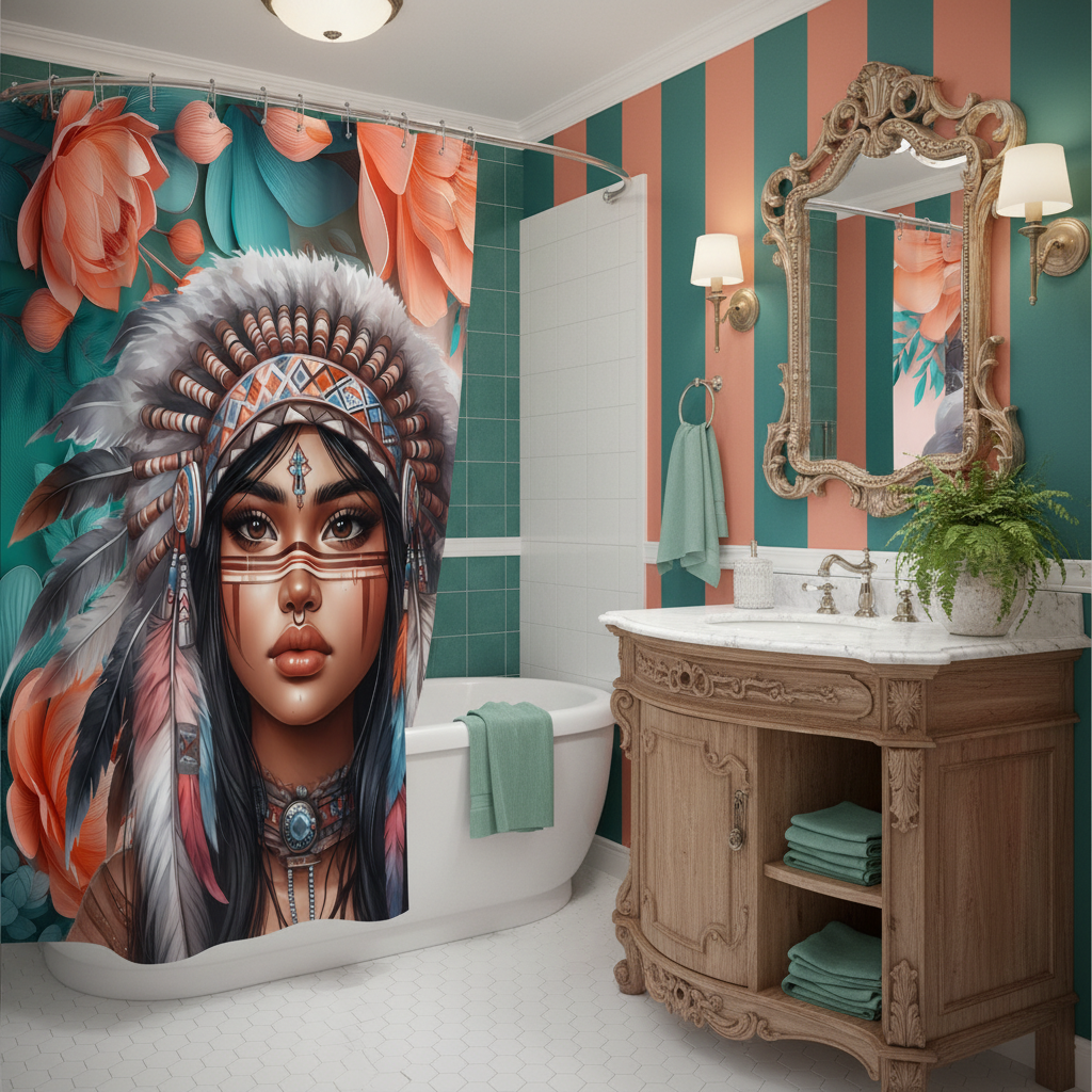 Copycat-Creations 2nd Edition Indigenous Goddess Shower Curtain