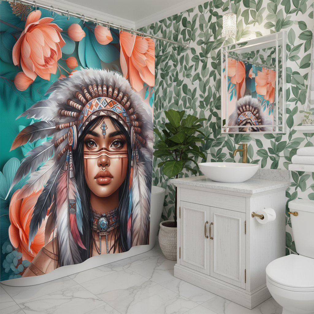 Copycat-Creations 2nd Edition Indigenous Goddess Shower Curtain