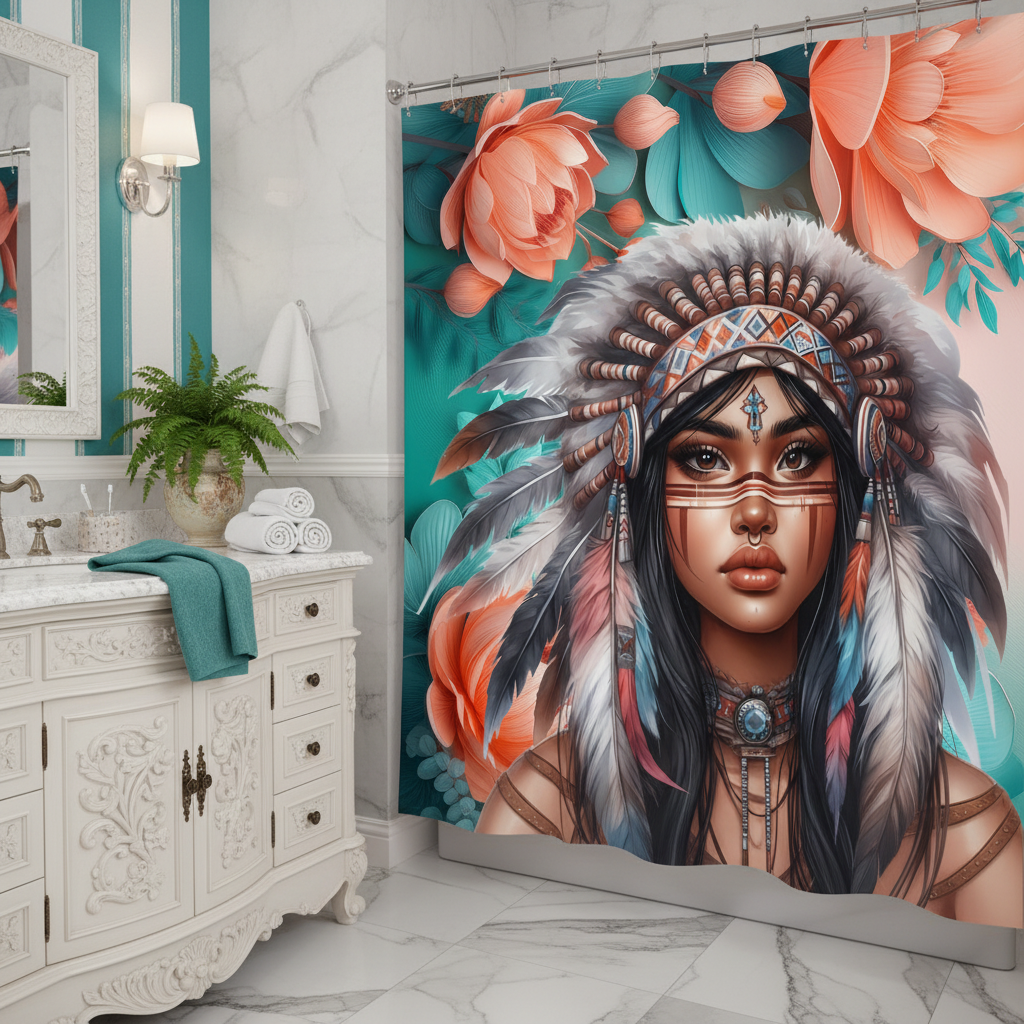 Copycat-Creations 2nd Edition Indigenous Goddess Shower Curtain