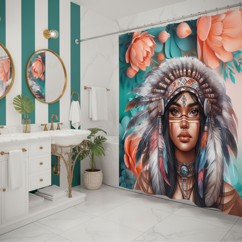 Copycat-Creations 2nd Edition Indigenous Goddess Shower Curtain
