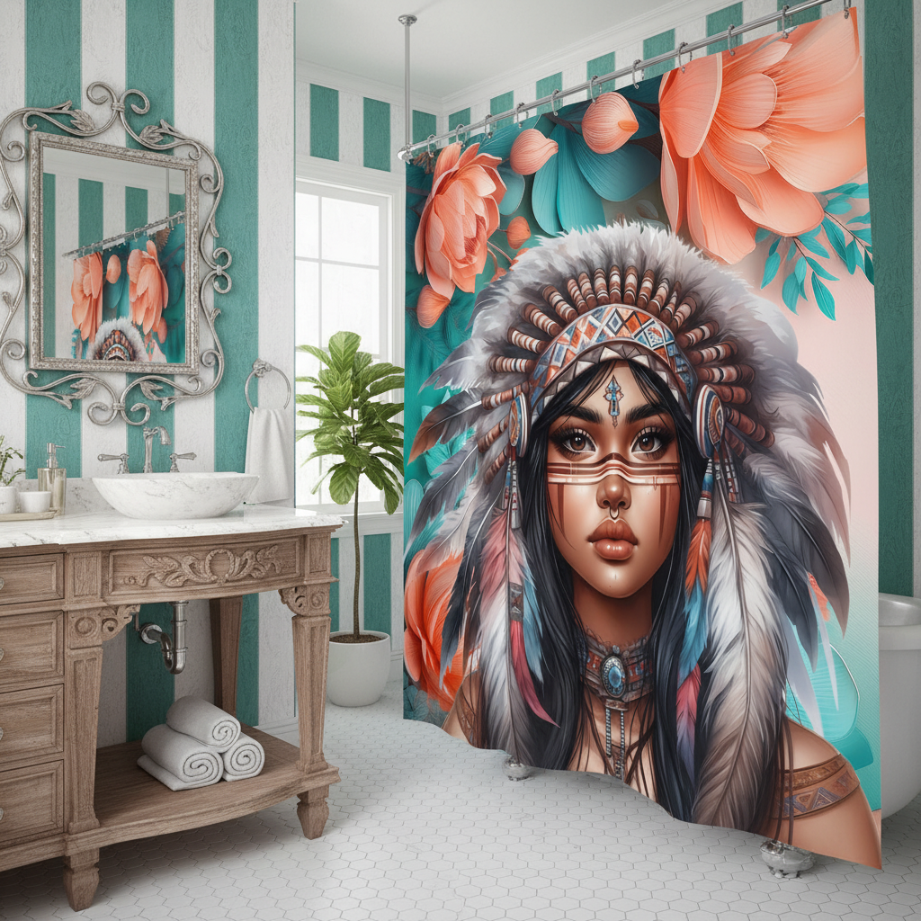 Copycat-Creations 2nd Edition Indigenous Goddess Shower Curtain
