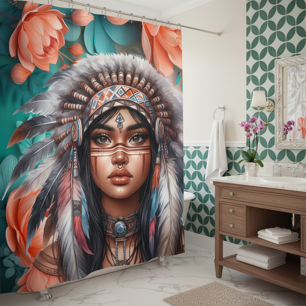 Copycat-Creations 2nd Edition Indigenous Goddess Shower Curtain