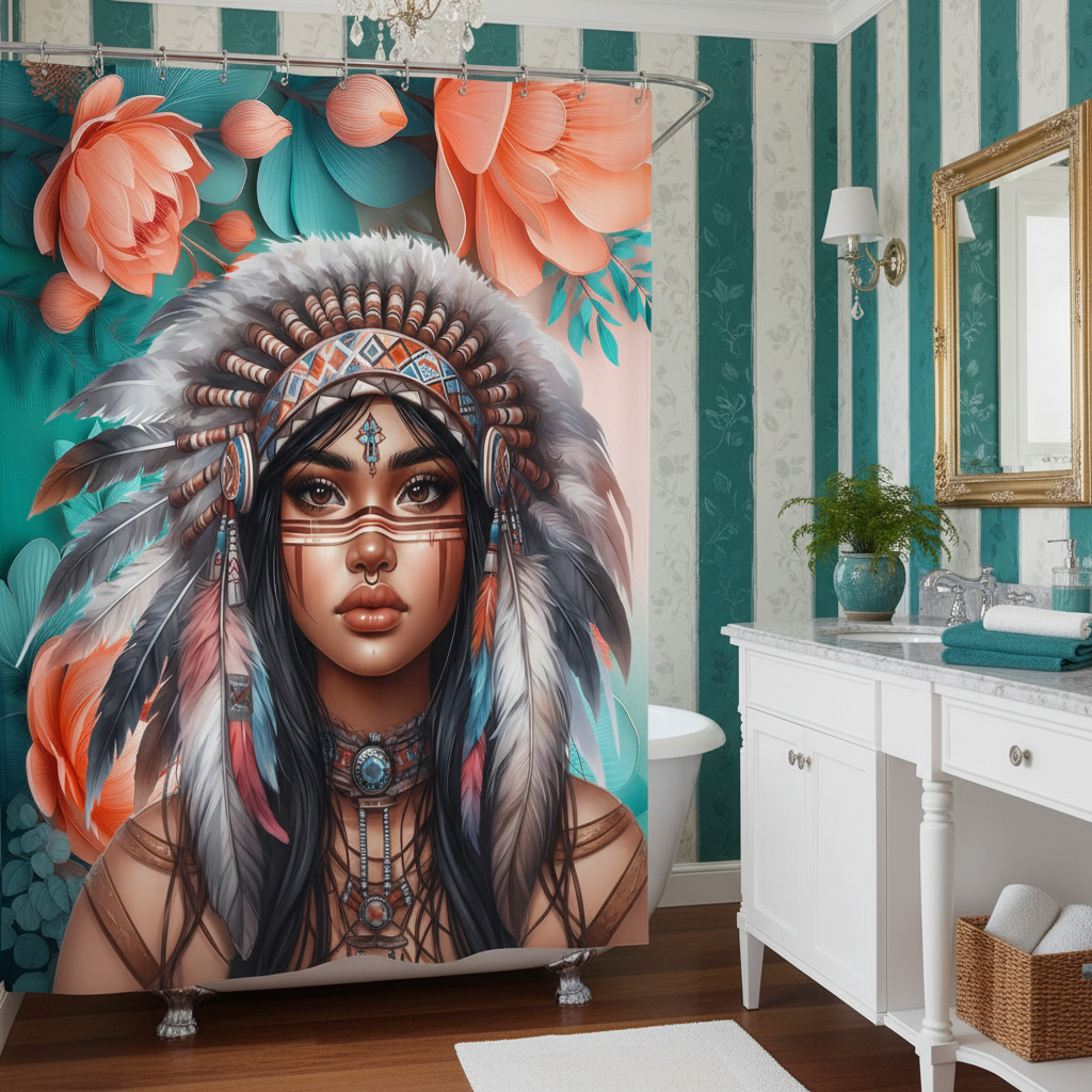 Copycat-Creations 2nd Edition Indigenous Goddess Shower Curtain