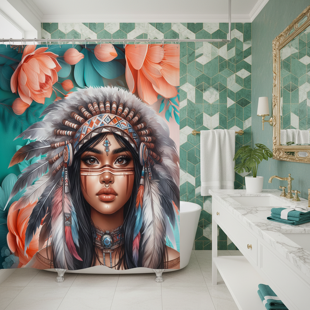 Copycat-Creations 2nd Edition Indigenous Goddess Shower Curtain