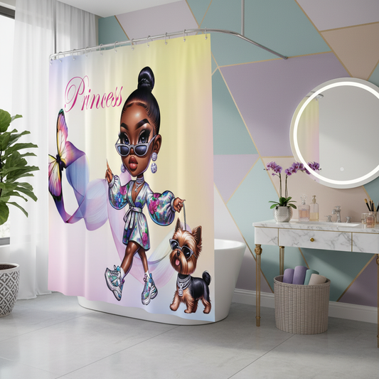 Copycat-Creations Butterfly Princess, and Bougie Dog 2pcs Shower Curtain Set