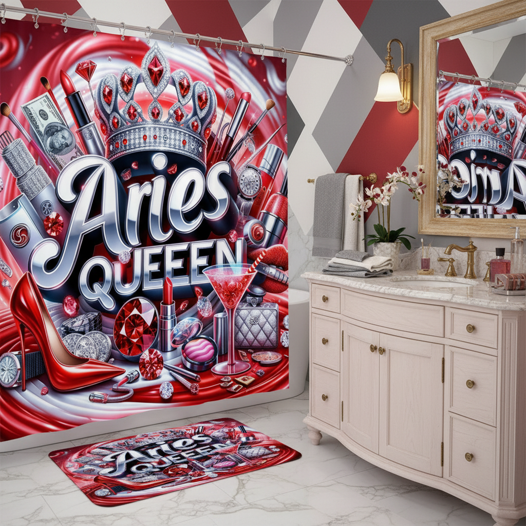 Copycat-Creations Red Aries Zodiac Queen 2pcs Shower Curtain Set