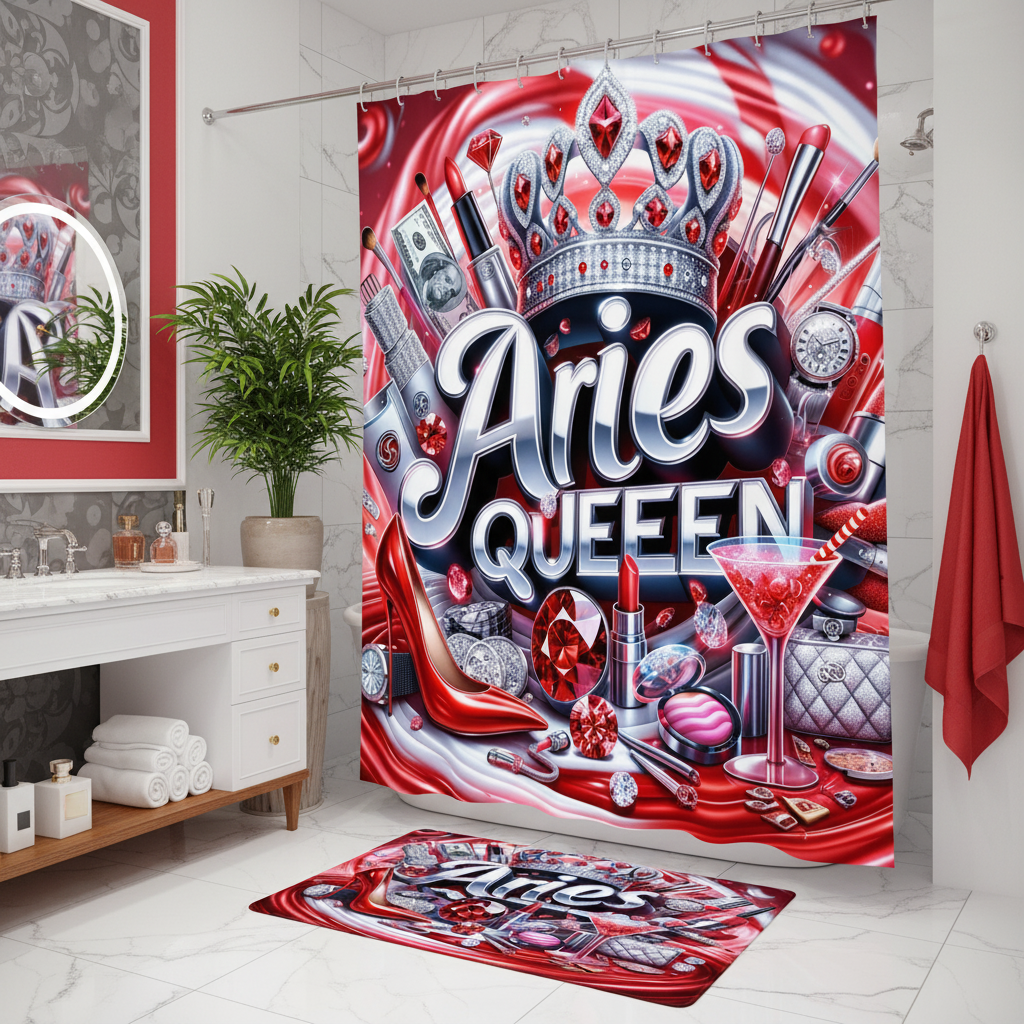 Copycat-Creations Red Aries Zodiac Queen 2pcs Shower Curtain Set