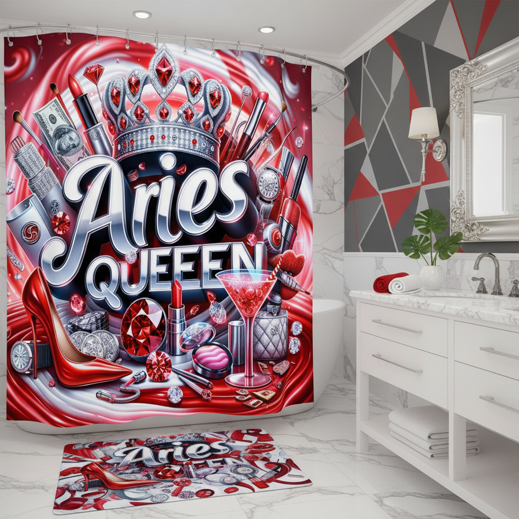 Copycat-Creations Red Aries Zodiac Queen 2pcs Shower Curtain Set