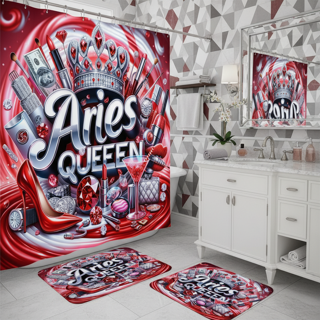 Copycat-Creations Red Aries Zodiac Queen 2pcs Shower Curtain Set