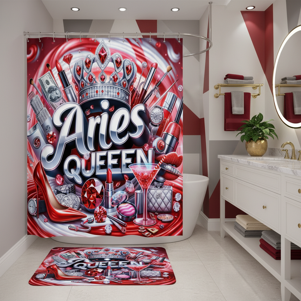 Copycat-Creations Red Aries Zodiac Queen 2pcs Shower Curtain Set