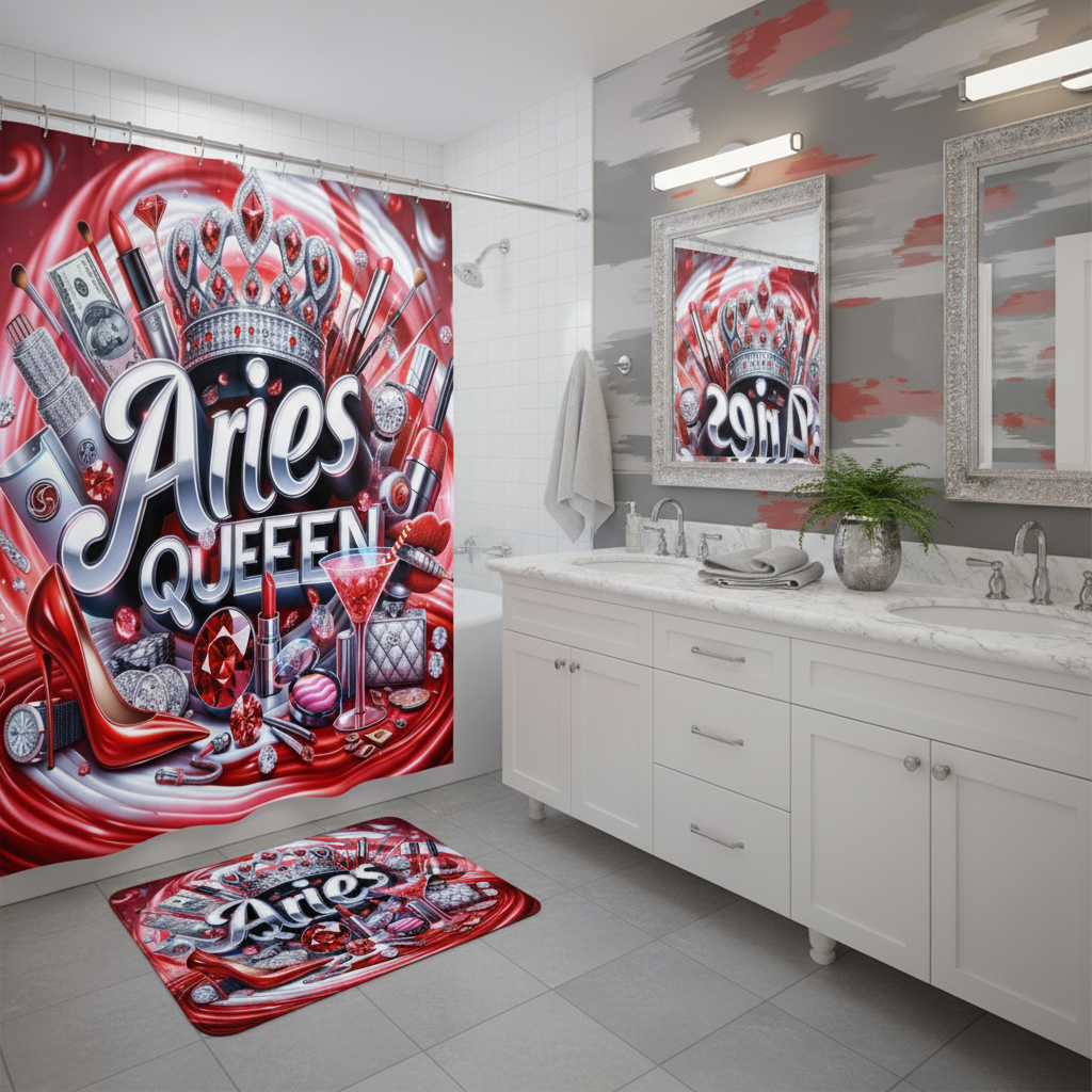 Copycat-Creations Red Aries Zodiac Queen 2pcs Shower Curtain Set