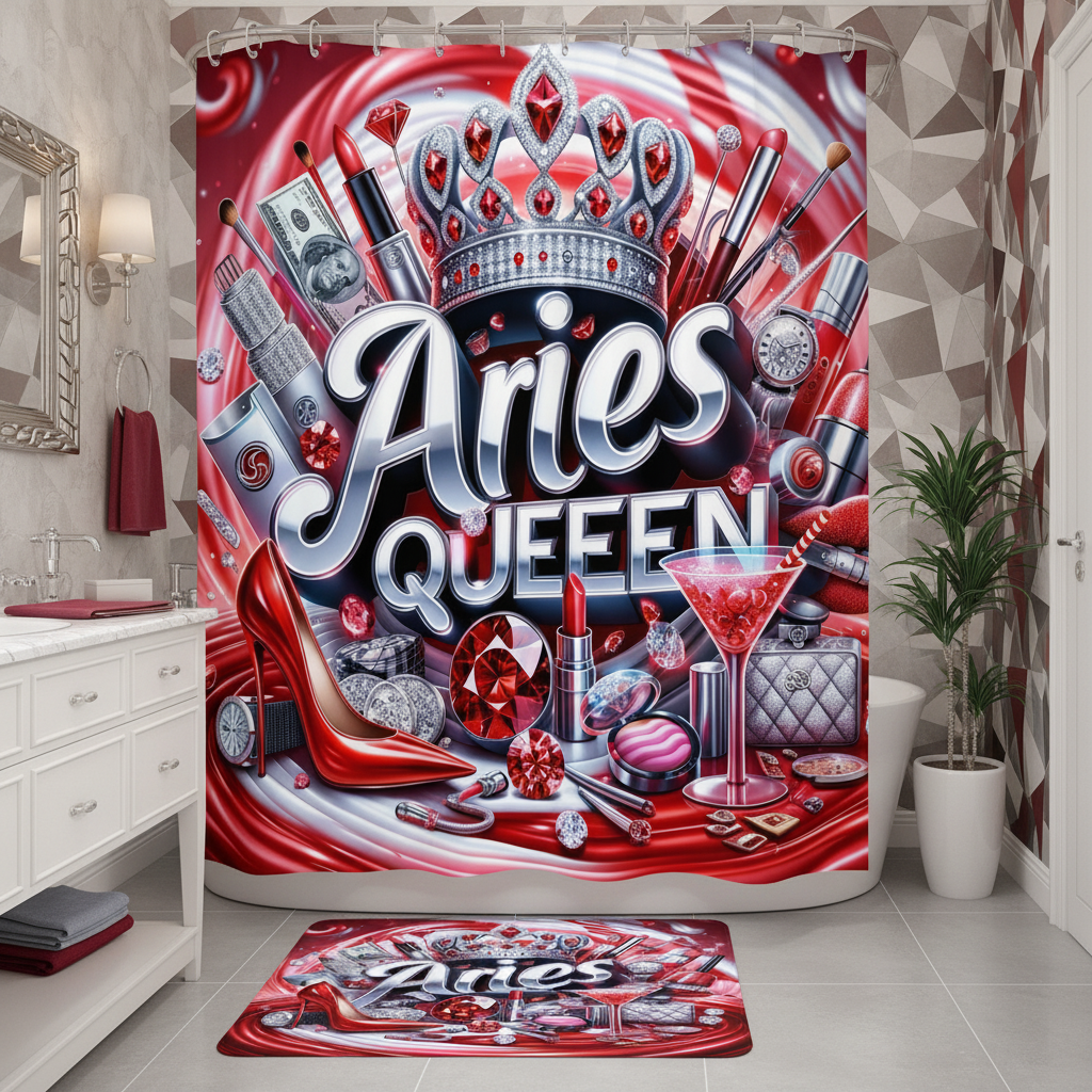 Copycat-Creations Red Aries Zodiac Queen 2pcs Shower Curtain Set