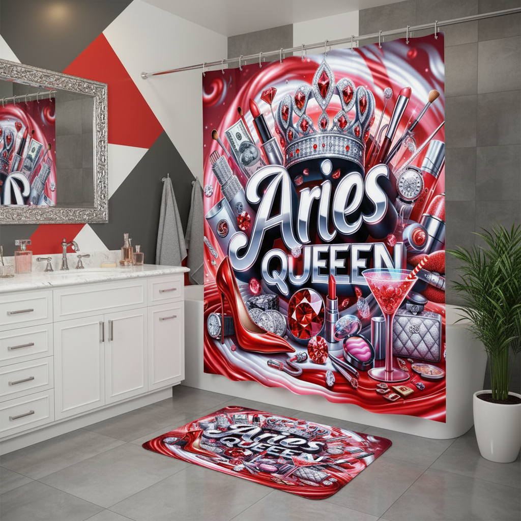 Copycat-Creations Red Aries Zodiac Queen 2pcs Shower Curtain Set