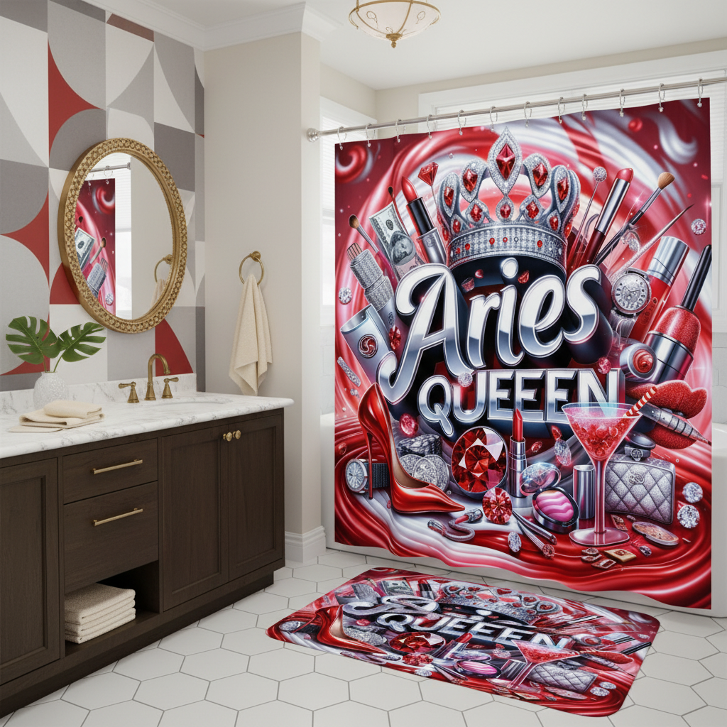 Copycat-Creations Red Aries Zodiac Queen 2pcs Shower Curtain Set