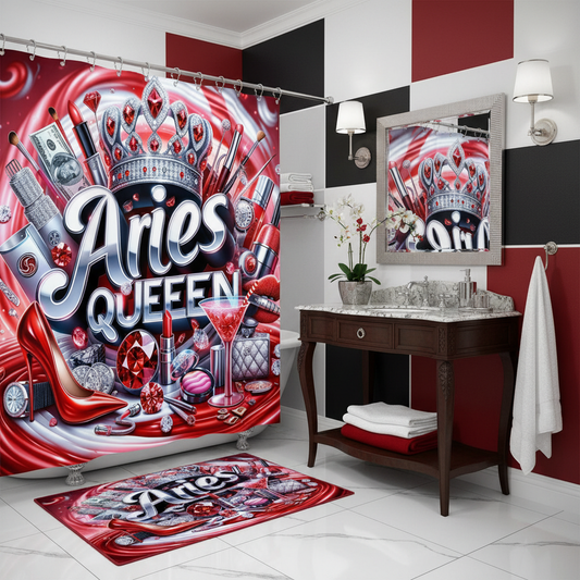 Copycat-Creations Red Aries Zodiac Queen 2pcs Shower Curtain Set