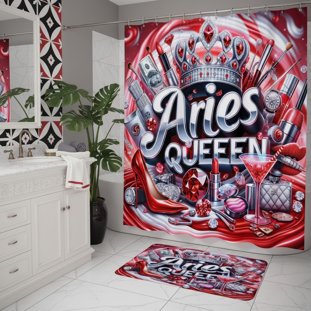Copycat-Creations Red Aries Zodiac Queen 2pcs Shower Curtain Set