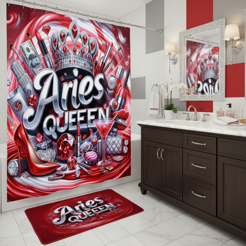 Copycat-Creations Red Aries Zodiac Queen 2pcs Shower Curtain Set