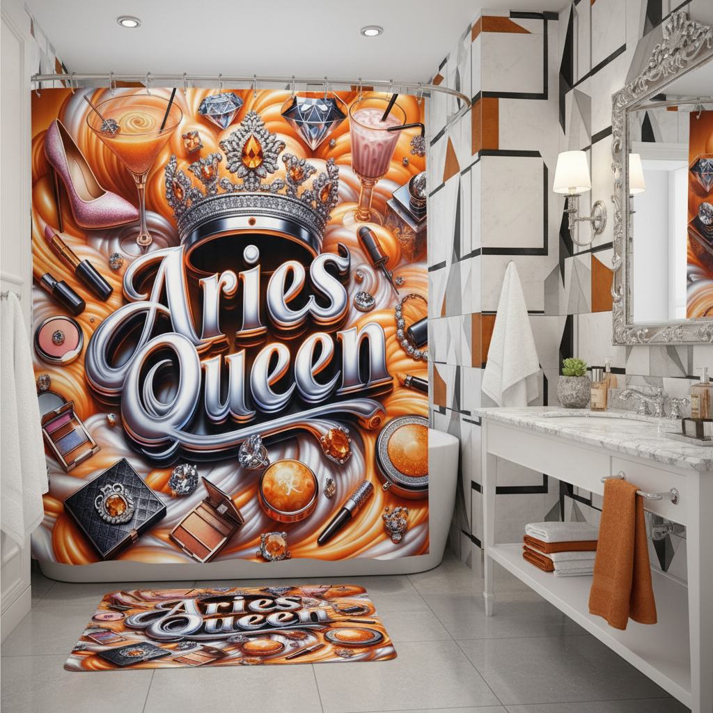 Copycat-Creations Orange Aries Zodiac Queen 2pcs Shower Curtain Set