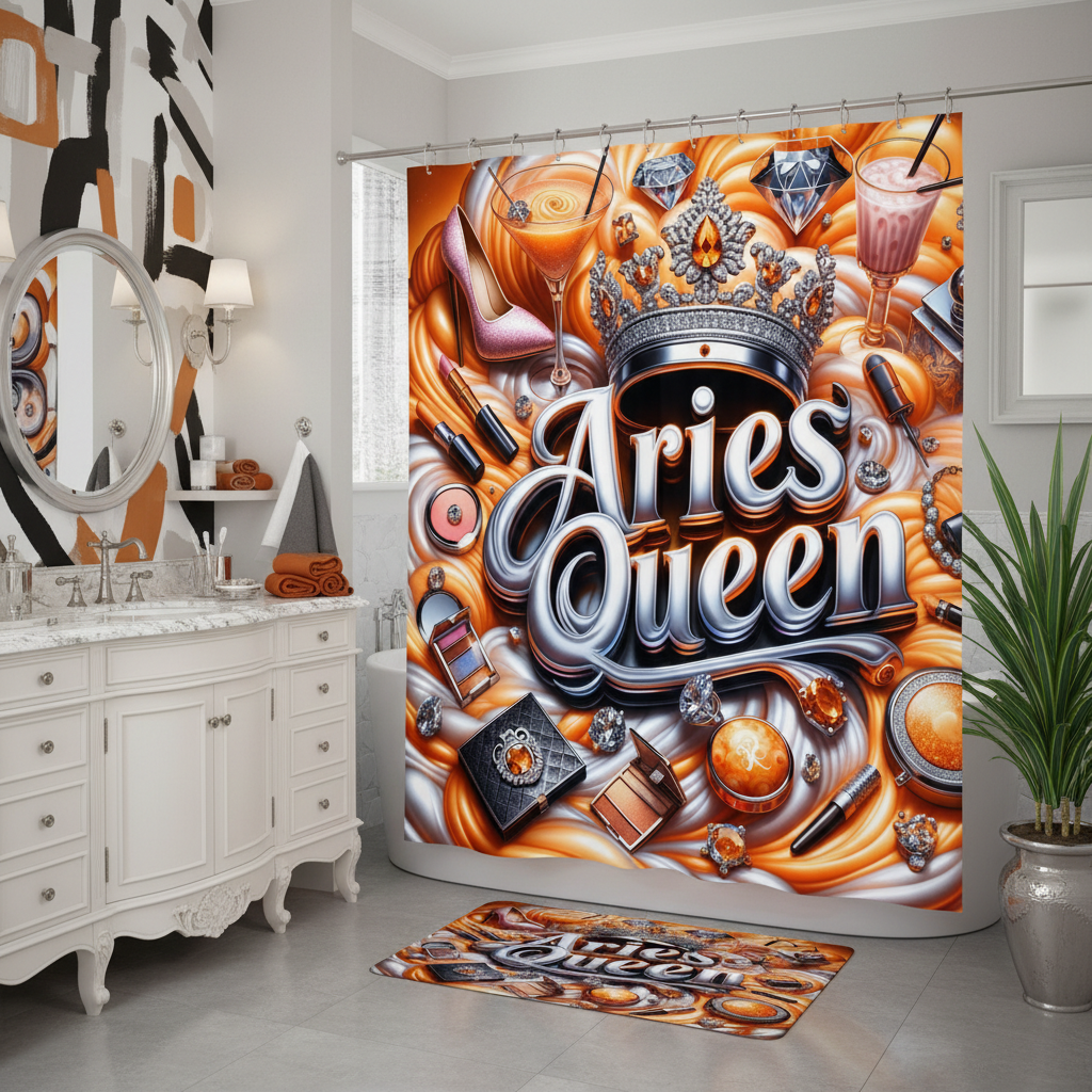Copycat-Creations Orange Aries Zodiac Queen 2pcs Shower Curtain Set