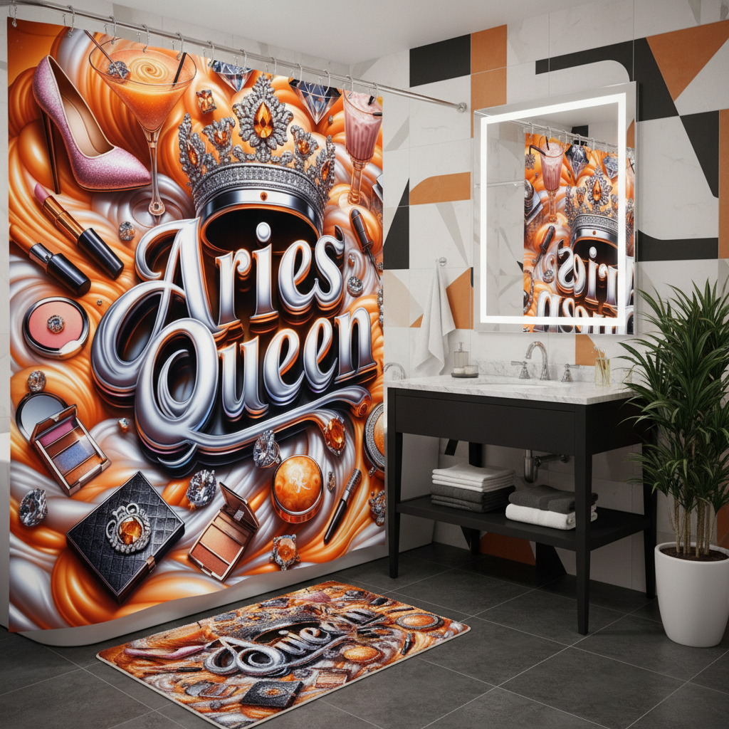 Copycat-Creations Orange Aries Zodiac Queen 2pcs Shower Curtain Set