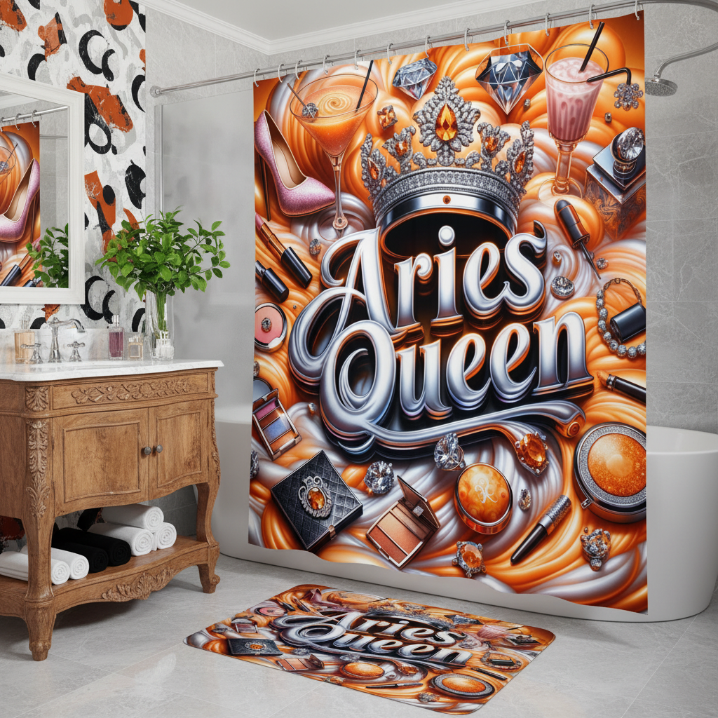 Copycat-Creations Orange Aries Zodiac Queen 2pcs Shower Curtain Set