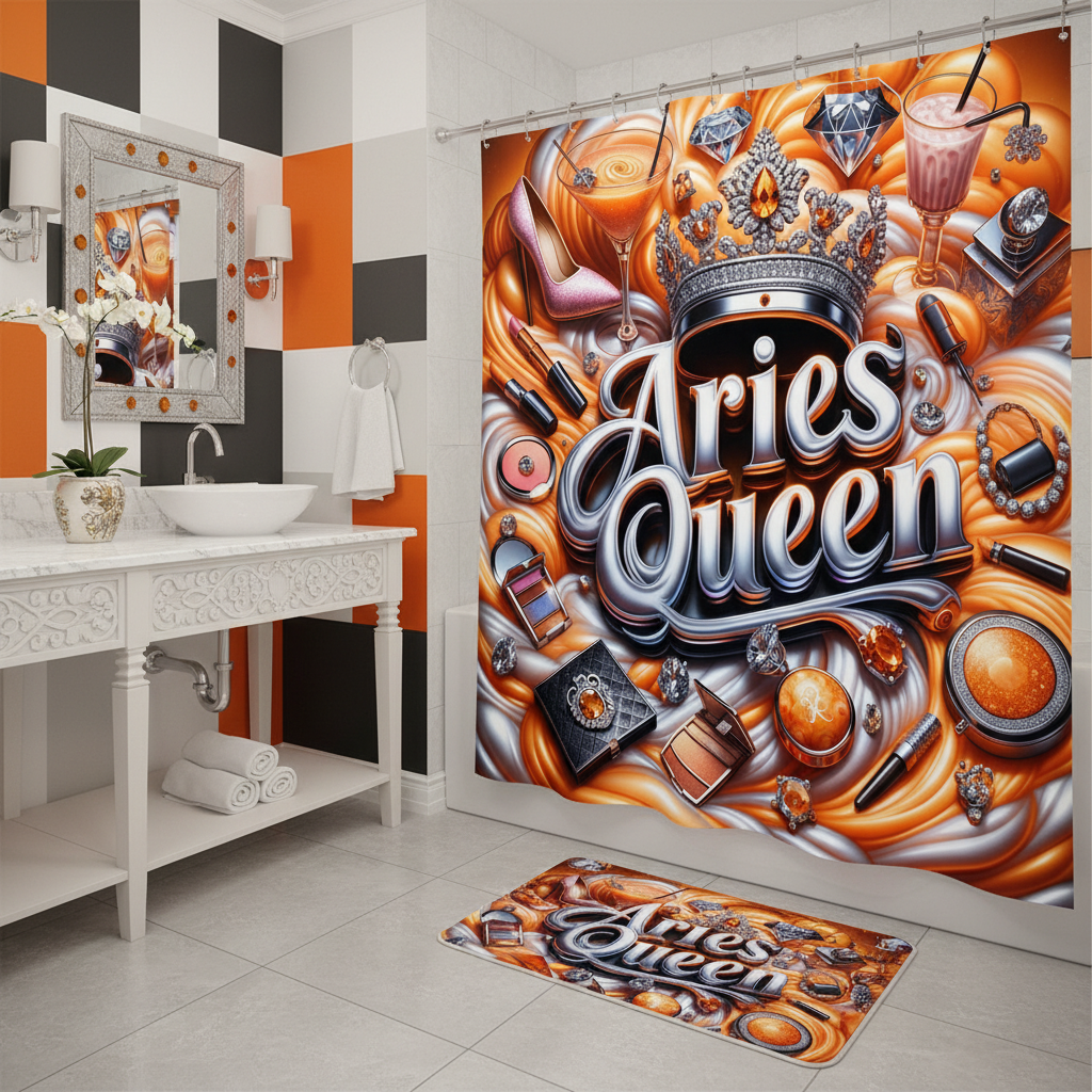 Copycat-Creations Orange Aries Zodiac Queen 2pcs Shower Curtain Set